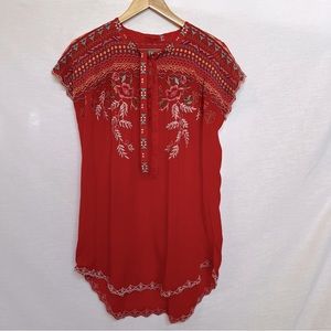 NWT Johnny Was Embroidered Red Lightweight Blouse.  Size S